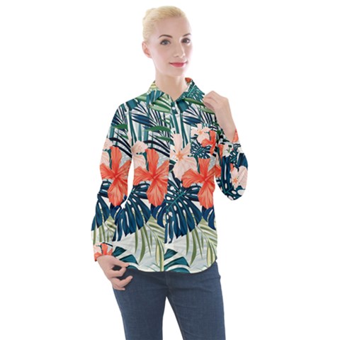 Tropical Flowers Women s Long Sleeve Pocket Shirt by goljakoff