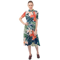 Tropical Flowers Keyhole Neckline Chiffon Dress by goljakoff