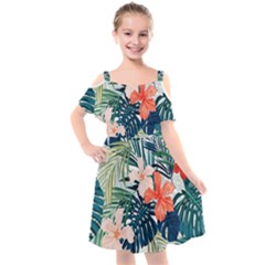 Tropical Flowers Kids  Cut Out Shoulders Chiffon Dress by goljakoff