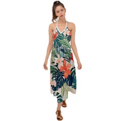 Tropical Flowers Halter Tie Back Dress  by goljakoff