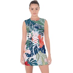 Tropical Flowers Lace Up Front Bodycon Dress by goljakoff