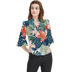 Tropical Flowers Loose Horn Sleeve Chiffon Blouse