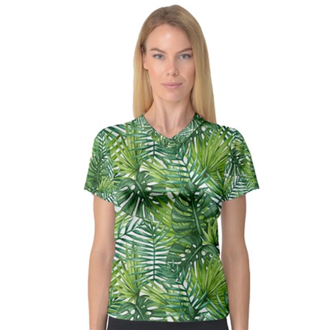 Green Leaves V-neck Sport Mesh Tee by goljakoff