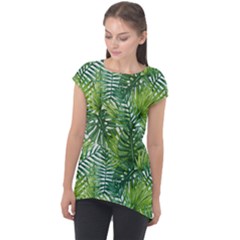 Green Leaves Cap Sleeve High Low Top by goljakoff