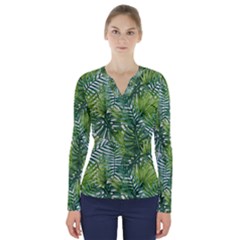 Green Leaves V-neck Long Sleeve Top by goljakoff