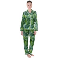 Green Leaves Satin Long Sleeve Pyjamas Set by goljakoff