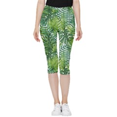 Green Leaves Inside Out Lightweight Velour Capri Leggings  by goljakoff