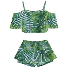 Green Leaves Kids  Off Shoulder Skirt Bikini by goljakoff