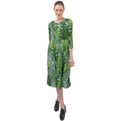 Green Leaves Ruffle End Midi Chiffon Dress by goljakoff