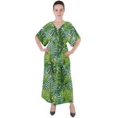 Green Leaves V-neck Boho Style Maxi Dress by goljakoff