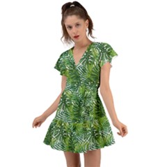 Green Leaves Flutter Sleeve Wrap Dress by goljakoff