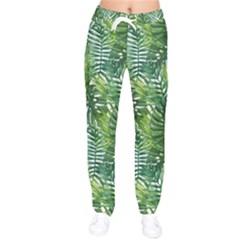 Green Leaves Women Velvet Drawstring Pants by goljakoff