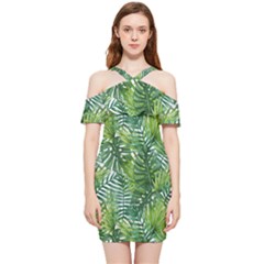 Green Leaves Shoulder Frill Bodycon Summer Dress