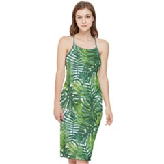 Green Leaves Bodycon Cross Back Summer Dress