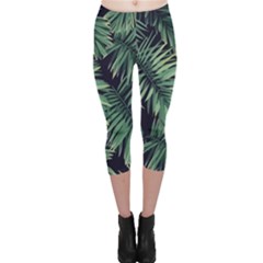 Green Palm Leaves Capri Leggings  by goljakoff