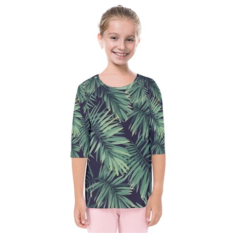 Green Palm Leaves Kids  Quarter Sleeve Raglan Tee by goljakoff