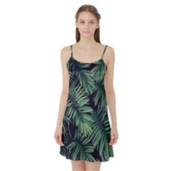 Green Palm Leaves Satin Night Slip by goljakoff