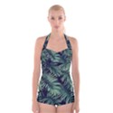 Green palm leaves Boyleg Halter Swimsuit  View1