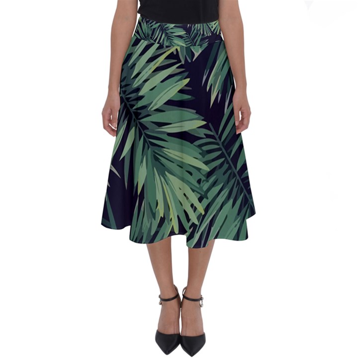 Green palm leaves Perfect Length Midi Skirt