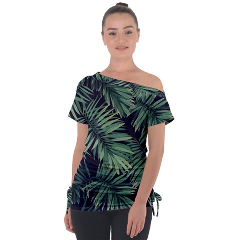 Green Palm Leaves Tie-up Tee by goljakoff