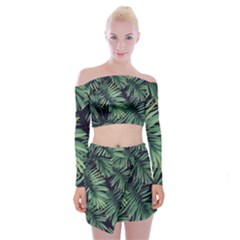 Green Palm Leaves Off Shoulder Top With Mini Skirt Set by goljakoff