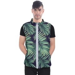 Green Palm Leaves Men s Puffer Vest by goljakoff