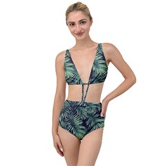 Green Palm Leaves Tied Up Two Piece Swimsuit by goljakoff