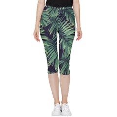 Green Palm Leaves Inside Out Lightweight Velour Capri Leggings  by goljakoff