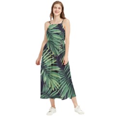 Green Palm Leaves Boho Sleeveless Summer Dress