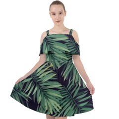 Green Palm Leaves Cut Out Shoulders Chiffon Dress by goljakoff