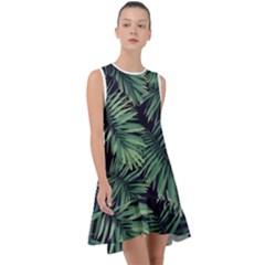 Green Palm Leaves Frill Swing Dress by goljakoff