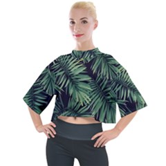 Green Palm Leaves Mock Neck Tee