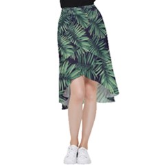 Green Palm Leaves Frill Hi Low Chiffon Skirt