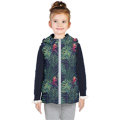 Tropical Flowers Kids  Hooded Puffer Vest