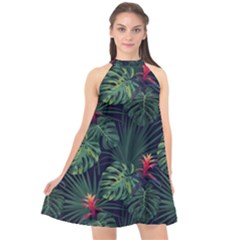 Tropical Flowers Halter Neckline Chiffon Dress  by goljakoff