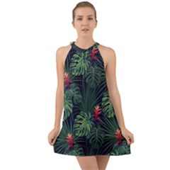 Tropical Flowers Halter Tie Back Chiffon Dress by goljakoff