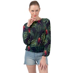 Tropical Flowers Banded Bottom Chiffon Top by goljakoff