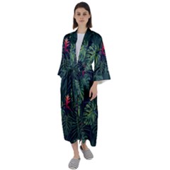 Tropical Flowers Maxi Satin Kimono by goljakoff