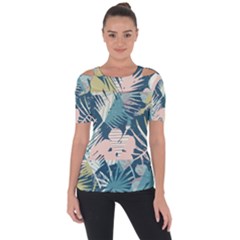 Abstract Flowers Shoulder Cut Out Short Sleeve Top by goljakoff