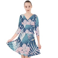 Abstract Flowers Quarter Sleeve Front Wrap Dress by goljakoff