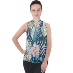 Abstract Flowers Mock Neck Chiffon Sleeveless Top by goljakoff