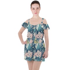 Abstract Flowers Ruffle Cut Out Chiffon Playsuit by goljakoff