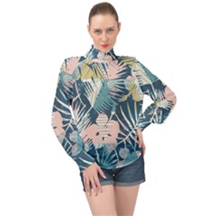 Abstract Flowers High Neck Long Sleeve Chiffon Top by goljakoff