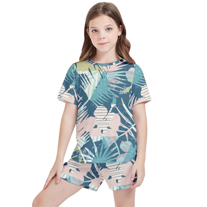 Abstract flowers Kids  Tee and Sports Shorts Set