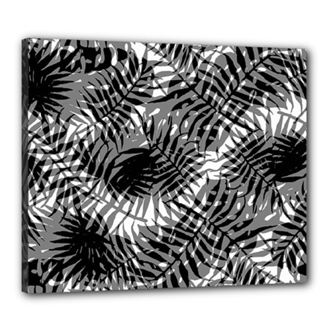 Tropical Leafs Pattern, Black And White Jungle Theme Canvas 24  X 20  (stretched) by Casemiro