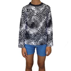 Tropical Leafs Pattern, Black And White Jungle Theme Kids  Long Sleeve Swimwear by Casemiro