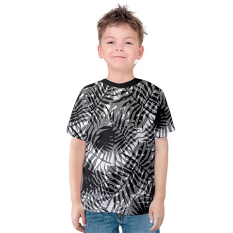 Tropical Leafs Pattern, Black And White Jungle Theme Kids  Cotton Tee by Casemiro