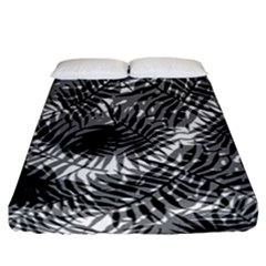 Tropical Leafs Pattern, Black And White Jungle Theme Fitted Sheet (california King Size) by Casemiro