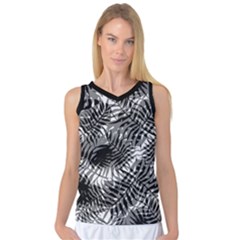 Tropical Leafs Pattern, Black And White Jungle Theme Women s Basketball Tank Top by Casemiro