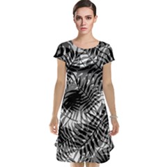 Tropical Leafs Pattern, Black And White Jungle Theme Cap Sleeve Nightdress by Casemiro